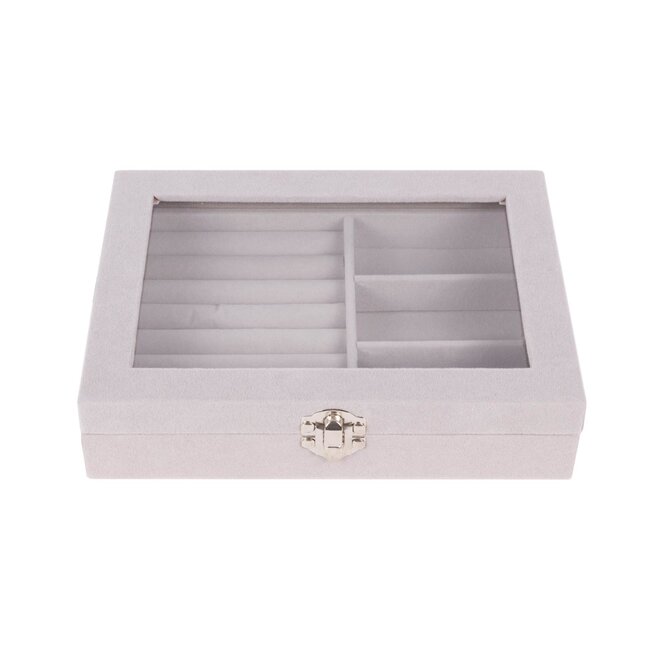 Benson Sieradendoos - Velvet - Kijkvenster - Grijs - 20 x 15 x 5 cm