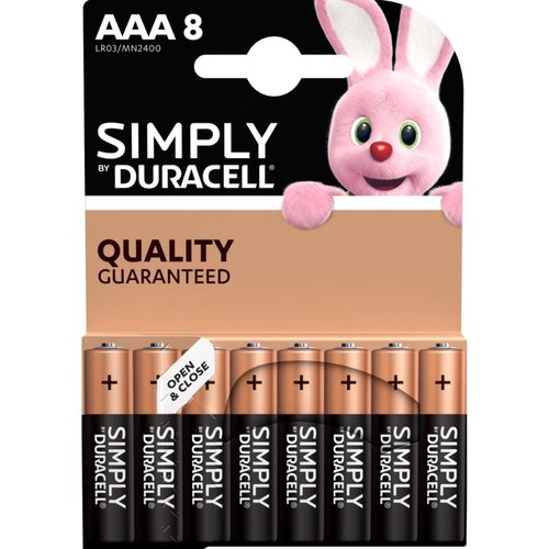 Duracell Simply - AAA - Batterij - 1,5 Volt - LR03 / MN2400 - 8 Stuks Duracell Simply - AAA - Batterij - 1,5 Volt - LR03 / MN2400 - 8 Stuks