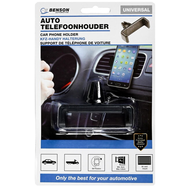Benson Universele telefoonhouder auto - 360° draaibaar - zwart - ventilatierooster