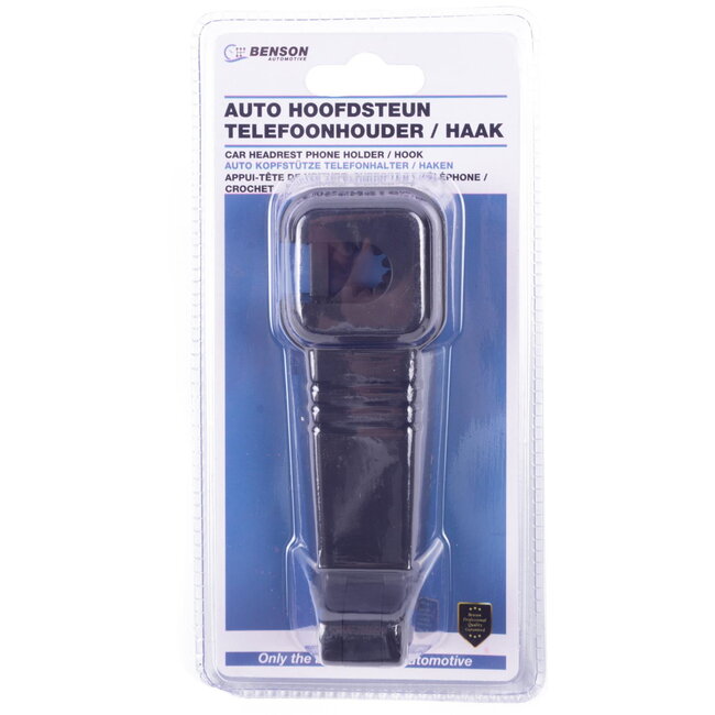 Benson Telefoonhouder auto - met haak voor hoofdsteun - zwart - universeel - stijlvol
