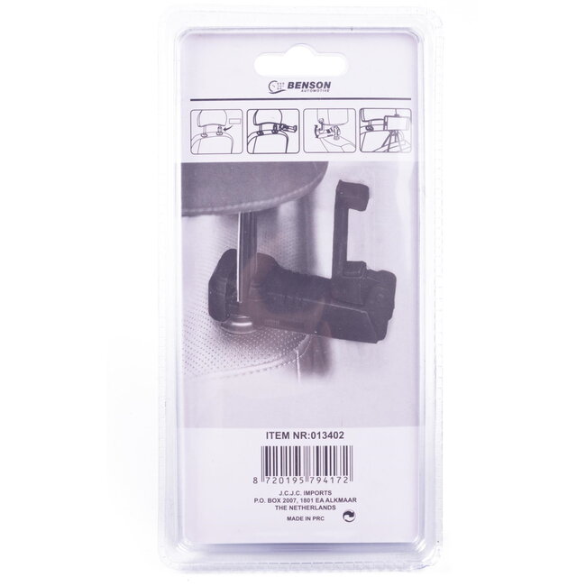 Benson Telefoonhouder auto - met haak voor hoofdsteun - zwart - universeel - stijlvol