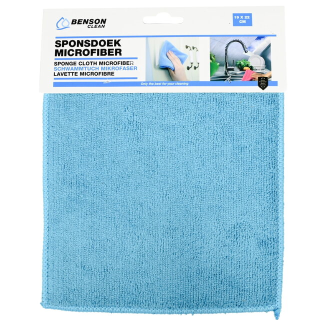 Benson Microvezel sponsdoek - Hoog absorptievermogen - 19 x 22 cm - Blauw