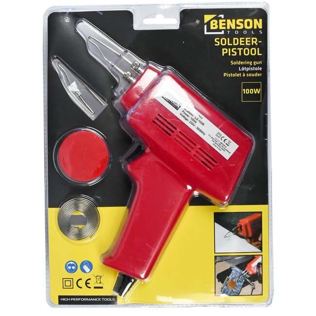 Benson Elektrisch soldeerpistool - 100 Watt - Rood - Inclusief accessoires - Geschikt voor graveren