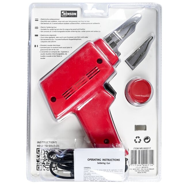 Benson Elektrisch soldeerpistool - 100 Watt - Rood - Inclusief accessoires - Geschikt voor graveren