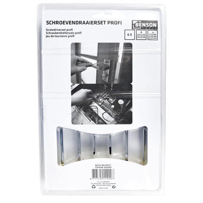 Benson Schroevendraaierset - Kruiskop en Platte Kop - Chroom/Vanadiumstaal - 6 stuks - Rood