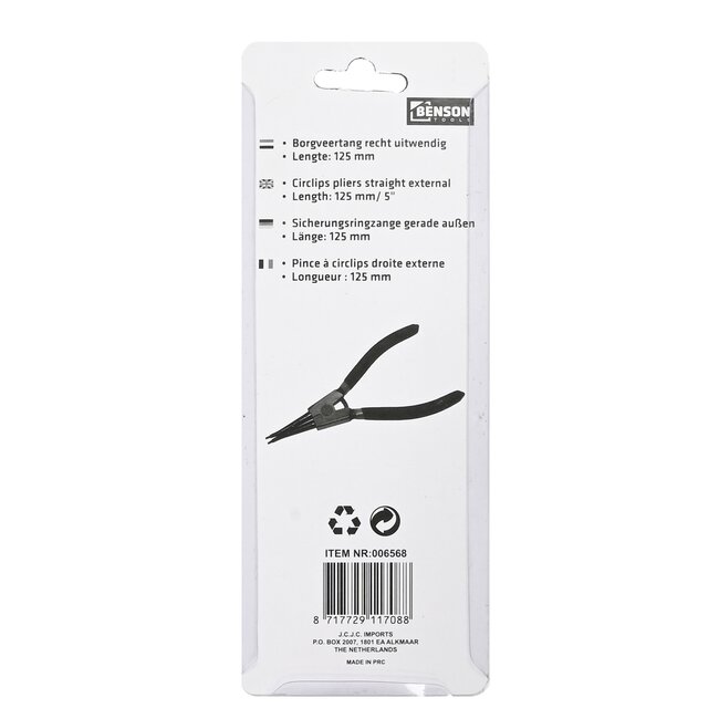 Benson Borgveertang - Recht - Uitwendig - 125 mm - Geel - Ergonomische Grip