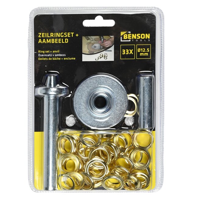 Benson Zeilringenset met aambeeld - 60 ringen - Ø 12.5 mm - plaatstaal messing