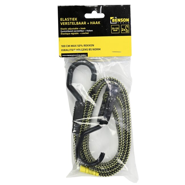 Benson Verstelbaar spanelastiek met haak - 25 tot 115 cm - groen/zwart - roestbestendig