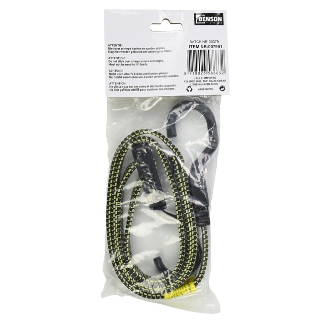 Benson Verstelbaar spanelastiek met haak - 25 tot 115 cm - groen/zwart - roestbestendig
