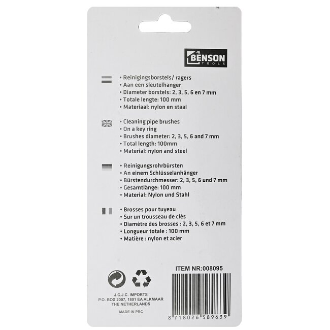 Benson Mini borstelset - 5 delig - 100 mm borsteltjes - voor moeilijk bereikbare plekken