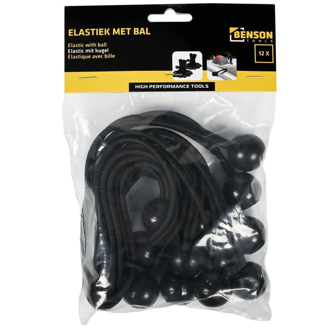 Benson Elastiek met bal - 24 cm - UV-bestendig - 12 stuks - zwart