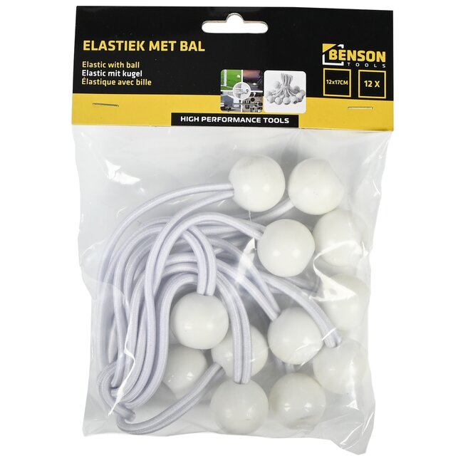 Benson Elastiek met bal - 170 mm - wit - 12 stuks - veelzijdig gebruik