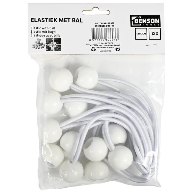 Benson Elastiek met bal - 170 mm - wit - 12 stuks - veelzijdig gebruik