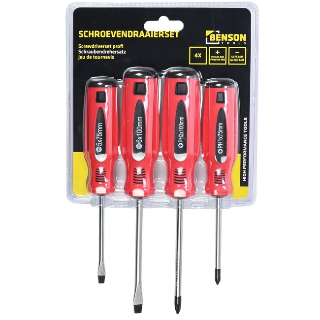 Benson Schroevendraaierset - Kruiskop Philips - Ergonomische Handgreep - 4-delig - Inclusief Opbergdoos