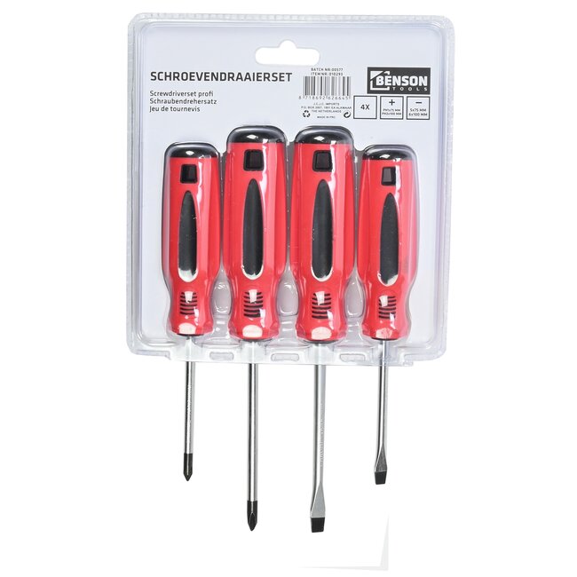 Benson Schroevendraaierset - Kruiskop Philips - Ergonomische Handgreep - 4-delig - Inclusief Opbergdoos