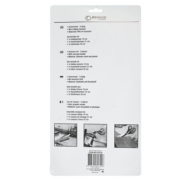 Benson 3-delige schaarset - soft-grip handvat - RVS bladen - rood/zwart