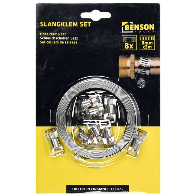 Benson Universele slangklemset - 8 mm x 3 meter - 9-delig - veelzijdig en aanpasbaar
