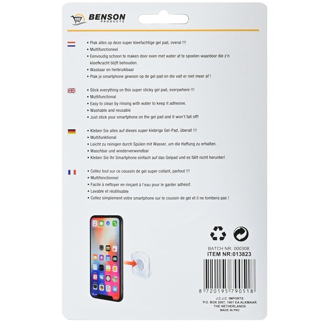 Benson Super klevende gel pad - herbruikbaar en afwasbaar - mix design