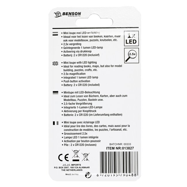 Benson Mini loep met LED-verlichting - 2.5x vergroting - zwart