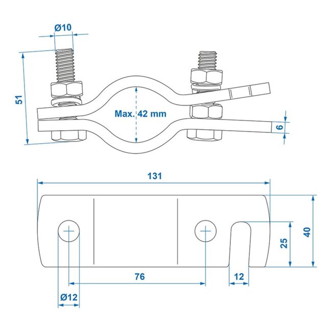 ProPlus Trekhaak hulpkoppeling - klemdeel met sleuf - zwart - 88 mm hart tot hart