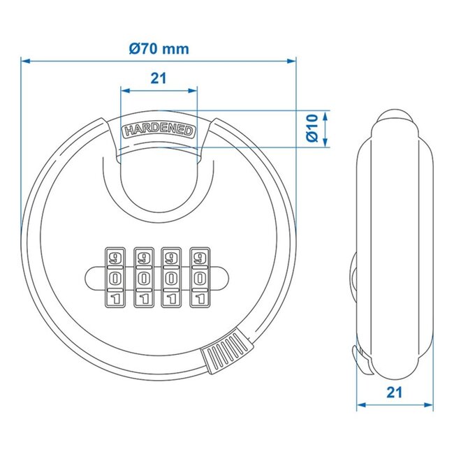 ProPlus Rond discusslot - 4-cijfercombinatie - gehard staal - Ø 70 mm