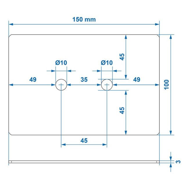ProPlus Montageplaat - 150 x 100 x 3 mm - robuust plaatstaal - voor aanhangerbevestiging