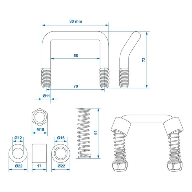 ProPlus Sjorbeugel met veer - RVS - 800 kg belasting - 70 mm h.o.h
