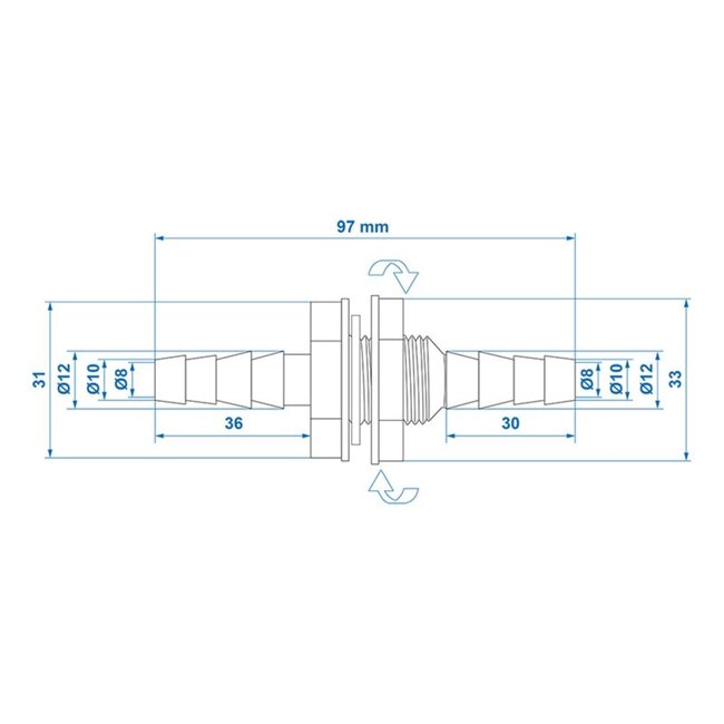ProPlus Watertank doorvoer recht - Ø 10 x 12 mm - zwart - eenvoudig te installeren - hoge barstdruk