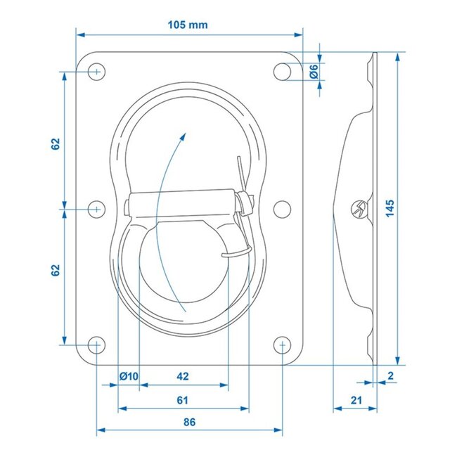ProPlus Dubbele sjoroog met dekring en veer - inbouw 20 mm - staal - 105 x 145 mm
