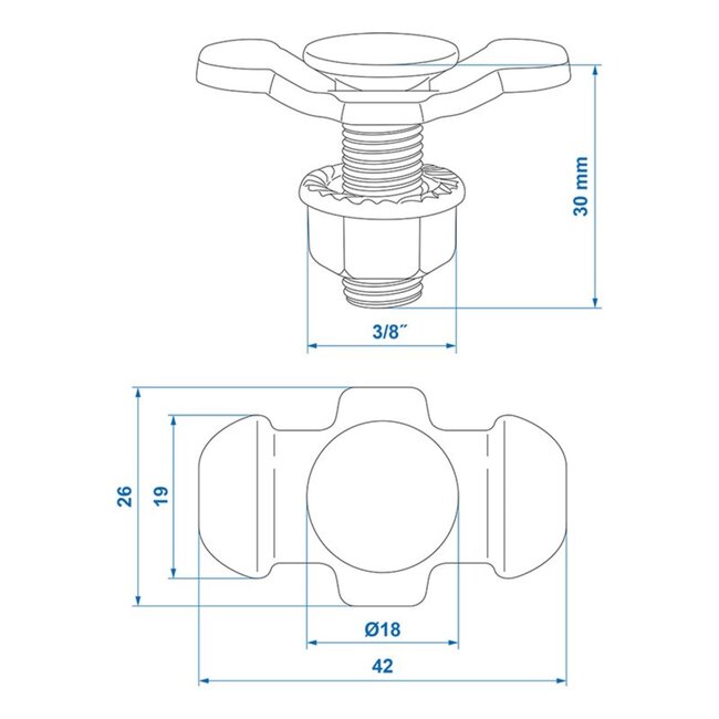 ProPlus Dubbele stud fitting voor bindrail - 3/8 inch bout - 30 x 42 x 26 mm - breeklast 2.000 kg