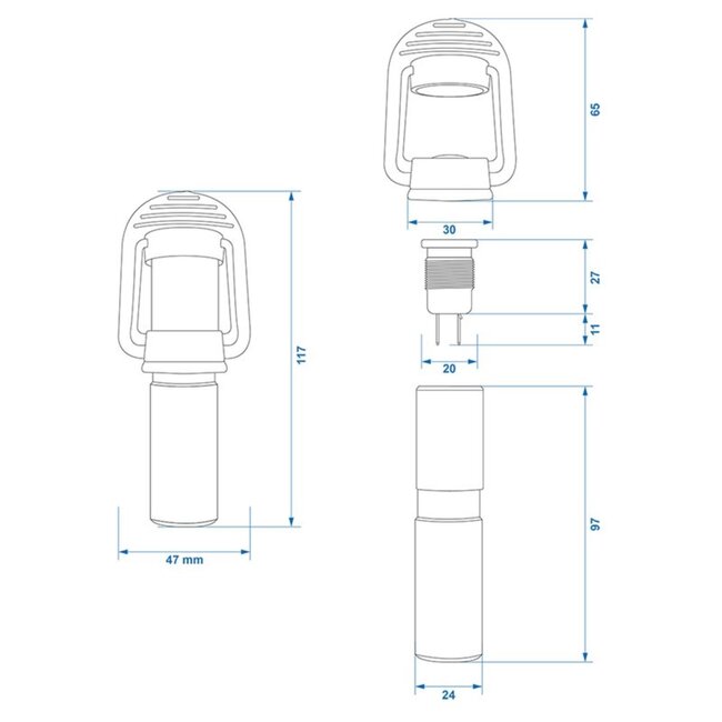 ProPlus Zwaailamp pen - lasbaar - rubberen kap - Ø 24 x 100 mm - zilver - staal