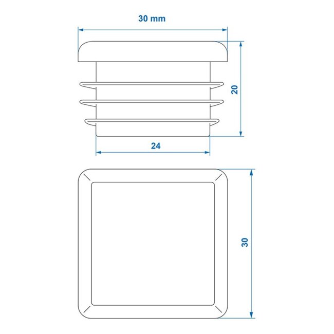 ProPlus Vierkante inslagdop - 30 x 30 mm - zwart - kunststof - set van 4