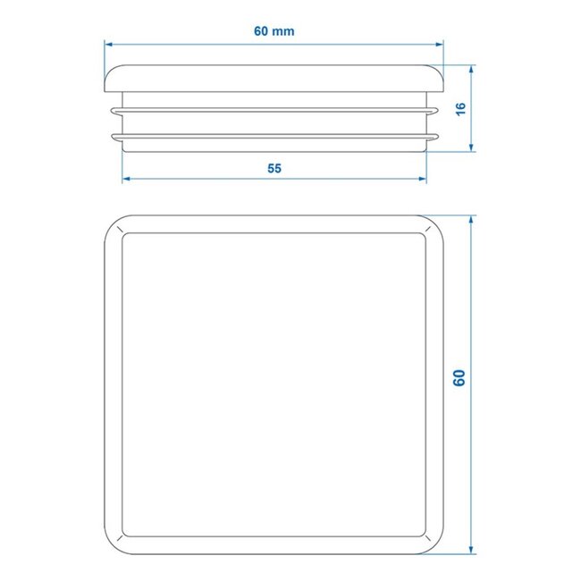 ProPlus Vierkante insteekdoppen - 60 x 60 mm - zwart - set van 4