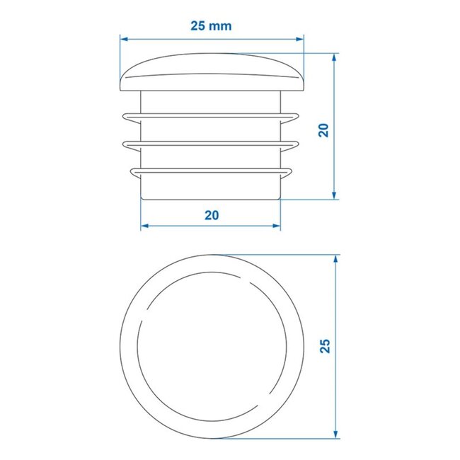 ProPlus Ronde insteekdoppen - Ø 25 mm - Zwart - Set van 4 - Kunststof