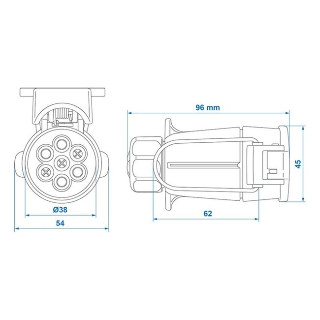 ProPlus Zwevende aanhangerstekker - 7-polig - kunststof - met haak - zwart