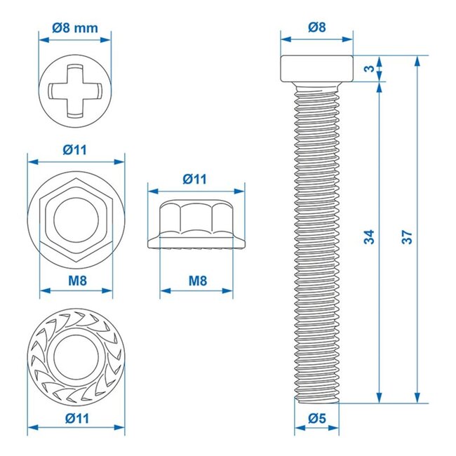ProPlus Schroevenset voor stekkerdoos - M8 x 34 mm - 6-delig