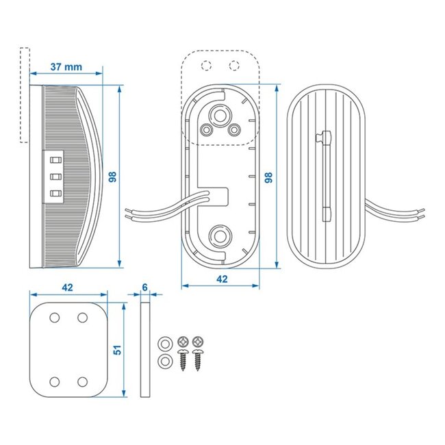 ProPlus Breedtelicht LED - Rood/Wit - Rechts - 98 x 42 mm - 12V - 6 LED