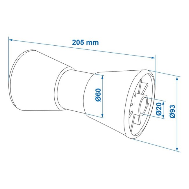 ProPlus Kielrol - Boottrailer - 200 mm - Polyethyleen - Blauw - Asgat 22 mm
