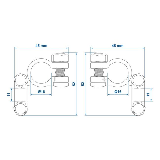 ProPlus Accupoolklem set - messing en staal - Ø 16-17 mm - goud - 2 stuks