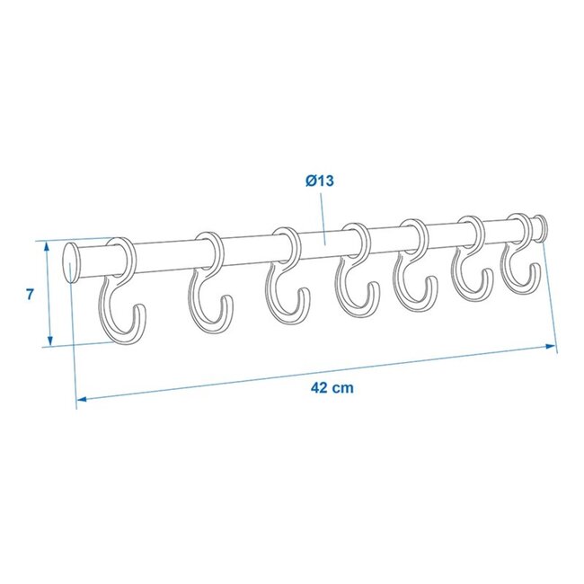 ProPlus Tentkapstok - Aluminium - 7 haken - 42 cm - Zilver/Zwart
