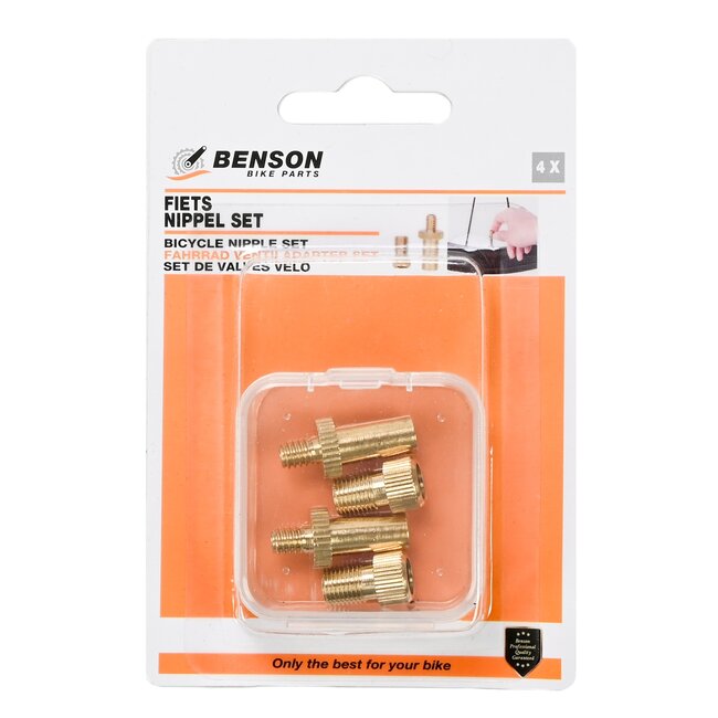 Benson Fiets nippelset - ventielen - messing - 4-delig - universeel