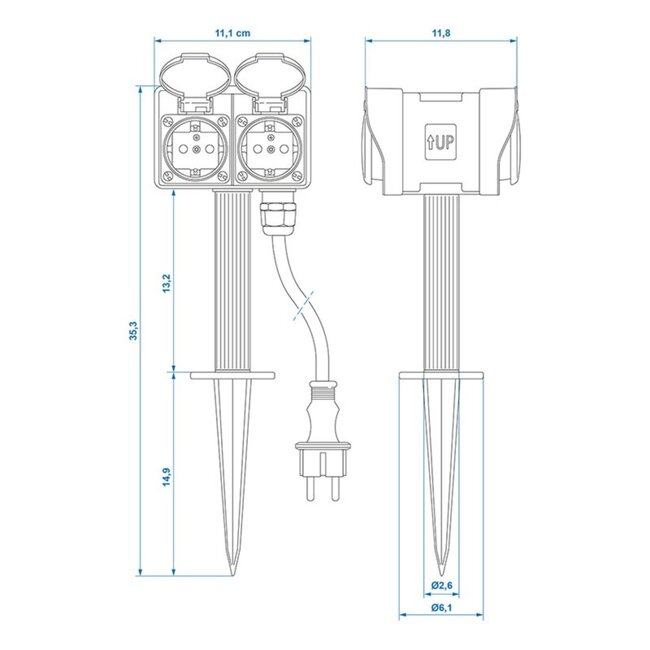 ProPlus Dubbele schuko tuincontactdoos - 4-voudig - 2 meter - weerbestendig kunststof