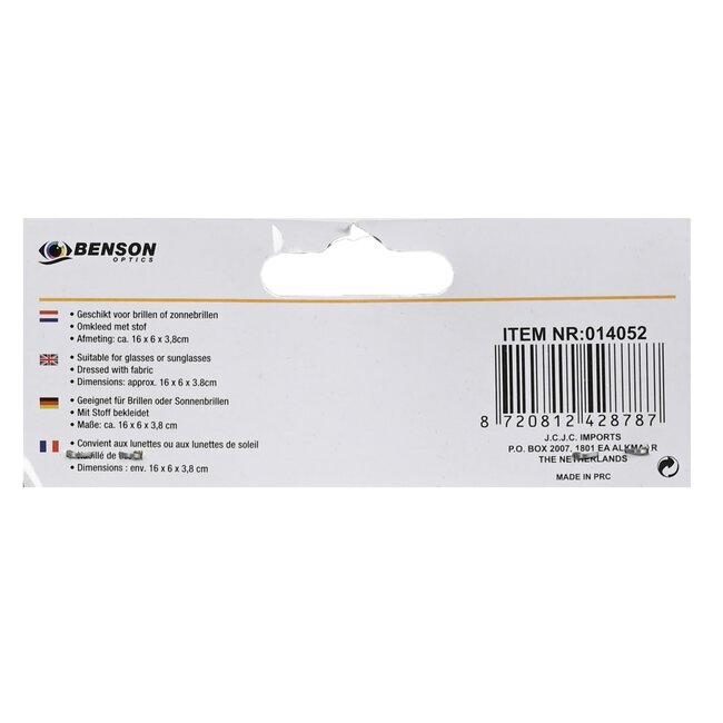 Benson Stevige brillenkoker - stof - verrassingskleur - 16 x 6 x 3,8 cm