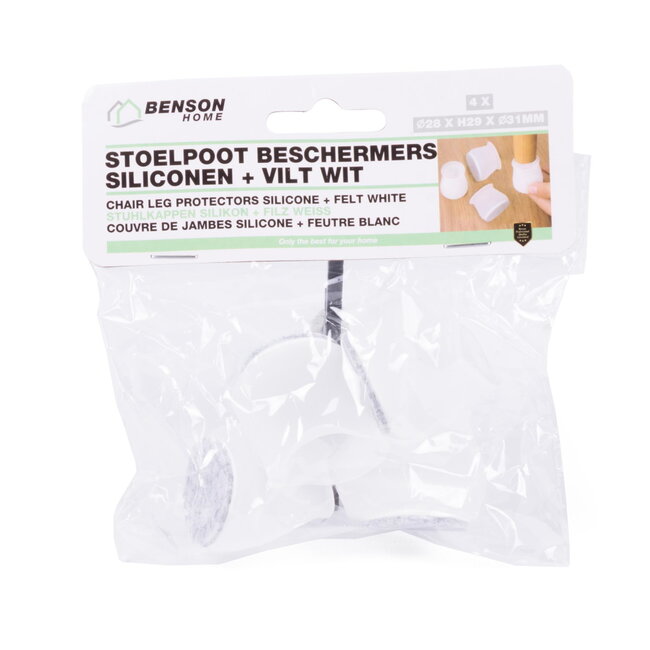 Benson Siliconen stoelpoot beschermers - antislip vilt - set van 4 - wit - waterbestendig