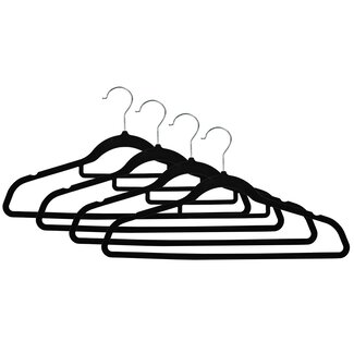 Benson Velours kledinghangers - anti-slip - 360° haak - zwart - 4 stuks