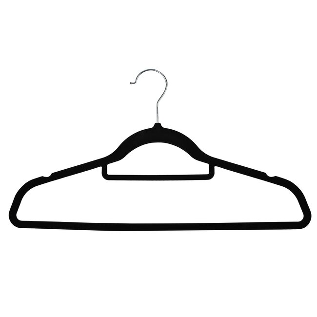 Benson Velours kledinghangers - anti-slip - 360° haak - zwart - 4 stuks