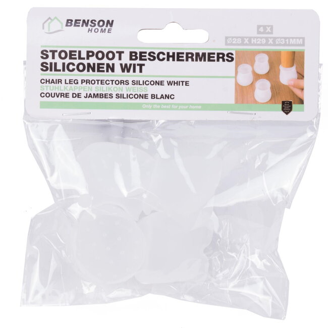 Benson Antislip siliconen stoelpoot beschermers - wit - set van 4 - geruisloos en waterbestendig