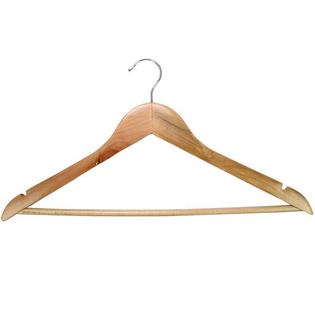 Benson Houten kledinghangers - met broekstang - 360° haak - set van 5