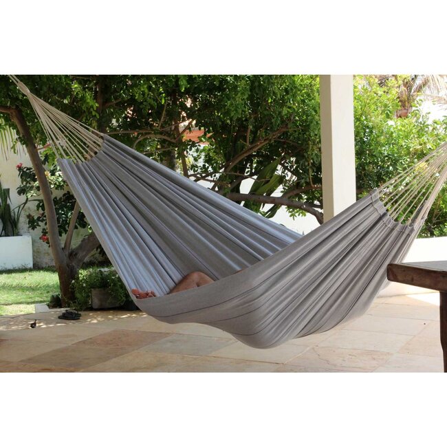 Benson Complete hangmat met karabijnhaak - 200 x 100 cm - grijs - inclusief bevestigingsmaterialen