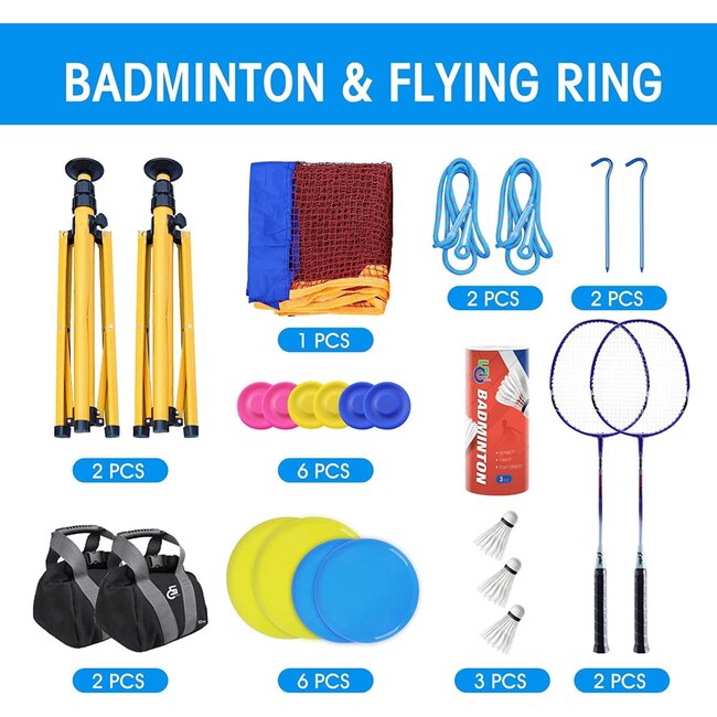 Benson Complete set voor badminton en frisbee - 25-delig - inclusief draagtas en accessoires